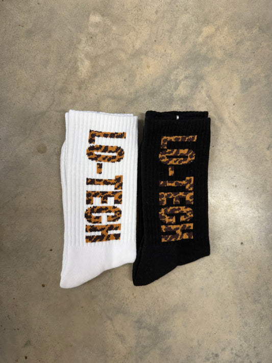 LEOPARD SOCKS (Black/white) Two pack