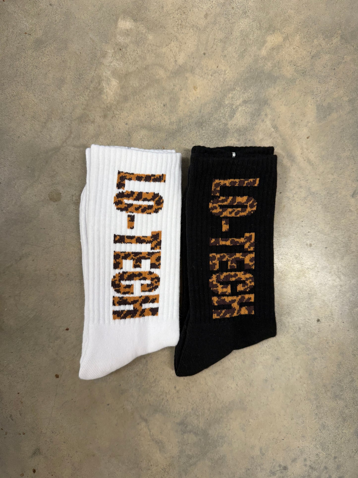 LEOPARD SOCKS  (Black/white) Two pack